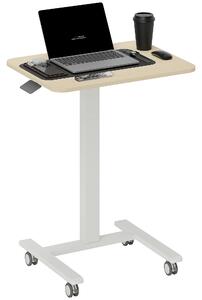 Vinsetto Movable Standing Desk, Height Adjustable Sit Stand Desk with Hand Crank, Stand Up Desk with 4 Rolling Wheels for Home Office, Natural Wood Finish