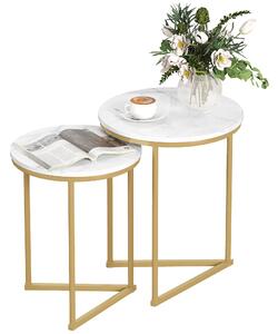 HOMCOM Set of Two Marble-Effect Nest of Tables - White/Gold-Tone