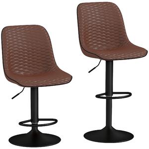 HOMCOM Set of Two Faux Leather Bar Stools - Brown