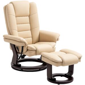 HOMCOM Faux Leather Extra-Padded Reclining Chair & Footstool Beige