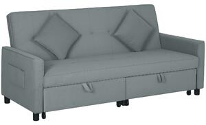 HOMCOM Three-Person Velvet-Feel Sofa Bed - Grey