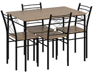 HOMCOM Modern Dining Table Set for 4, Space-Saving 5 Pieces Kitchen Table Set with Rectangle Table and Steel Frame, Oak