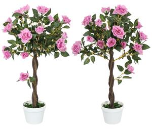 Outsunny Set of 2 Artificial Plants White Rose Floral in Pot, Fake Plants for Home Indoor Outdoor Decor, 90cm, Purple