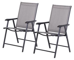 Outsunny Set of 2 Foldable Garden Chairs W/ Metal Frame Outdoor Patio Park Dining Seat Yard Furniture Grey Aosom UK