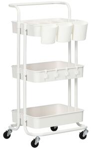 HOMCOM Three-Tier Home Trolley, with Handle and Wheels - White