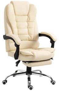 HOMCOM Executive Office Chair, PU Leather High Back Desk Chair with Adjustable Height, Recliner Computer Swivel Chair with Footrest for Home Office, Cream White