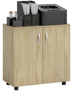 Vinsetto Two-Tier Locking Office Storage Cabinet - Oak