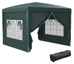 Outsunny 3 x 3m Waterproof Gazebo, Metal Frame Pop Up Canopy Tent with Side Panels, Windows & Carry Bag, Green Aosom UK