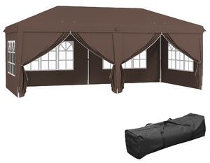 Outsunny 3 x 6m Sturdy Pop Up Gazebo with Sides, Metal Frame Party Tent with Carry Bag, Height Adjustable for Garden, Brown Aosom UK