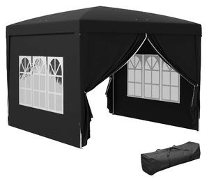 Outsunny 3 x 3m Pop Up Gazebo with Sides, Metal Frame Water Resistant Tent Canopy with Carry Bag and 2 Windows, Black Aosom UK