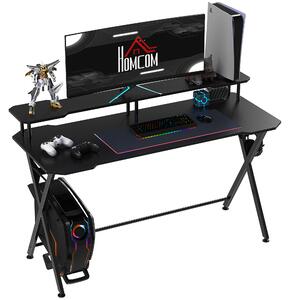 HOMCOM Gaming Computer Desk, Racing Table Workstation, Headphone Hook, Curved Front, Adjustable Feet, for Home Office Use, Black