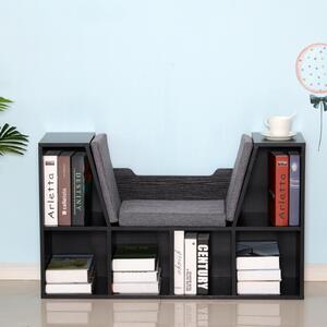 HOMCOM Bookcase Shelf Storage Seat with Cushion Sideboard Kids Children Reading Bedroom Living Room Organizer Black