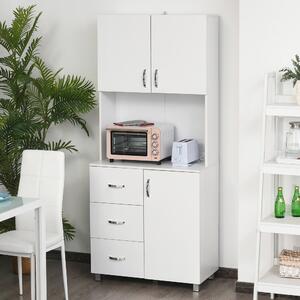 HOMCOM Free standing Kitchen Cabinet Cupboard with 2 cabinet, 3 drawers and 1 Open Space, Adjustable Height Storage Unit, White