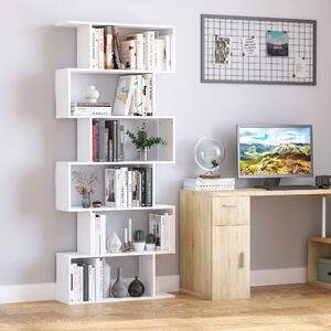HOMCOM S Shape Wooden 6-tier Bookshelf Open Concept Bookcase Storage Display Unit for Home Office Living Room, White