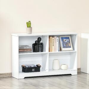 HOMCOM Simple Modern 4-Compartment Low Bookcase 2-Tier w/ Moving Shelves Cube Display Storage Unit Home Office Living Room Furniture White