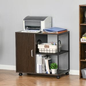 HOMCOM Printer Stand Home Office Mobile Storge File Cabinet Organizer with Castors, Door, Walnut Brown