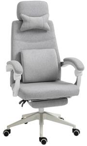 Vinsetto Ergonomic Desk Chair, High Back Fabric Office Chair with Reclining Backrest, Footrest, Neck and Lumbar Pillow, Grey Aosom UK