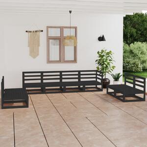 8 Piece Garden Lounge Set Black Solid Pinewood