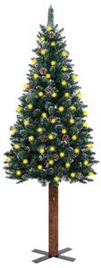 Slim Pre-lit Christmas Tree with Real Wood&White Snow Green 150cm