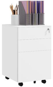 Vinsetto 3-Drawer Vertical Filing Cabinet w/ Lock & Pencil Tray, Steel Mobile File Cabinet w/ Adjustable Hanging Bar for A4 & Letter Size, White