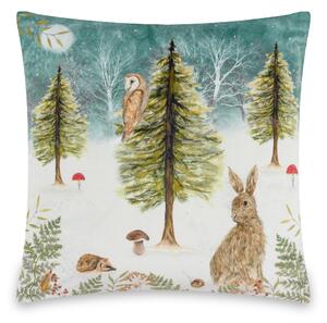 Christmas 43cm Velvet Reverse Animal Owl & Hare Cushion | Roseland