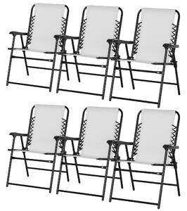 Outsunny Set of 6 Patio Folding Chair Set, Garden Portable Chairs w/ Armrest, Breathable Mesh Fabric Seat, Backrest, for Camping, Beach, Cream White
