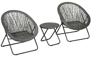 Outsunny Outdoor Foldable 3 Pcs Garden Furniture Set, PE Rattan Bistro Sets for 2, Balcony Table & Chairs Set 2 w/ Table and Chairs, Grey