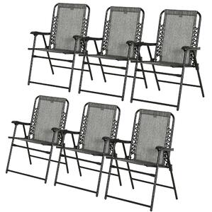 Outsunny Set of 6 Patio Folding Chair Set, Garden Portable Chairs w/ Armrest, Breathable Mesh Fabric Seat, Backrest, for Camping, Beach, Grey