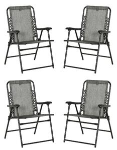 Outsunny Folding Patio Chairs, Portable Outdoor Loungers, Armrest, Steel Frame, Mixed Grey, Set