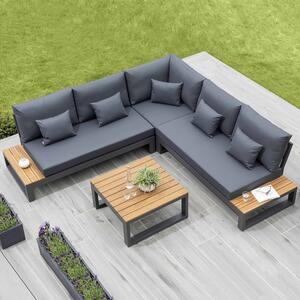 LIFE Soho Corner Garden Sofa Set with Teak Coffee and Side Tables