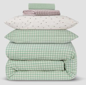 Sage Green Gingham & Posy Bud Linen Blend Bedding Set | Single | Piglet in Bed