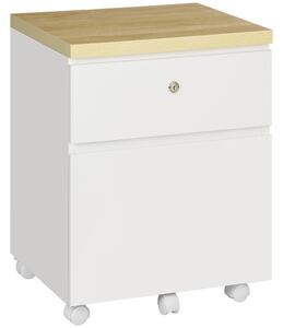 Vinsetto Mobile Filing Cabinet, 2-Drawer with Lock, Hanging Bars for A4 Size, Wheels, Home Office Study, White