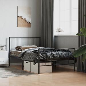 Metal Bed Frame with Headboard and Footboard Black 75x190 cm 2FT6 Small Single