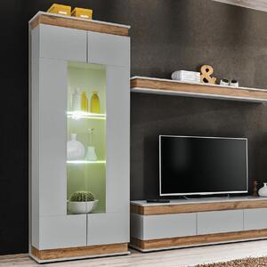 Baraboo Wooden Display Cabinet 2 Doors In Grey And Oak With LED