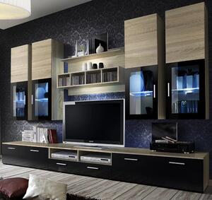 Lansing High Gloss Entertainment Unit In Black And Oak With LED