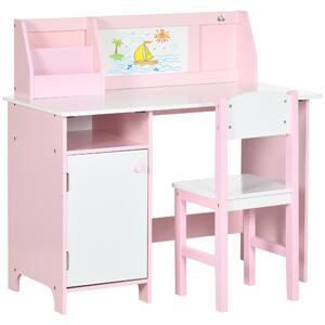 HOMCOM Kids Table and Chair Set Two-Piece Table and Chair Set Multi Use Toddler Furniture w/ Whiteboard - Pink