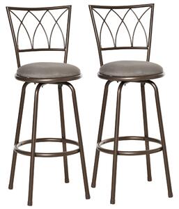 HOMCOM Set of 2 Bar Chairs Swivel Armless Upholstered Metal Frame Barstools with Backrest & Footrest, Bronze