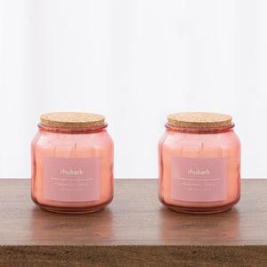 Set of 2 Rhubarb Jar Candles with Cork Lids Pink