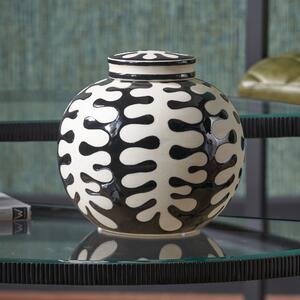 Elkorn Coral Ceramic Ginger Jar Black and White