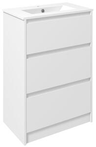 Kleankin Floor Standing Vanity Unit: 600mm Bathroom Sink Cabinet with Basin, Single Tap Hole, High Gloss, 2 Drawers - White Aosom UK