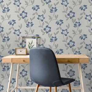 Larson Floral Navy Silver Wallpaper