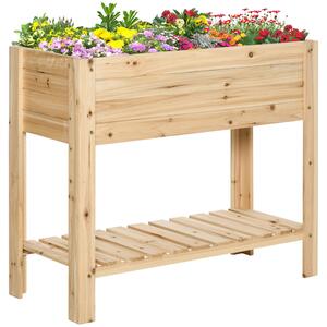Outsunny Wooden Planter Raised Garden Plant Stand Outdoor Tall Flower Bed Box with Clapboard, Nature Wood Color 100 x 40 x 84cm