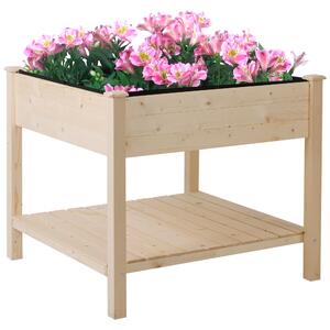 Outsunny Wooden Planter Elevated Garden Planting Bed Stand Outdoor Flower Box w/ Storage Shelf