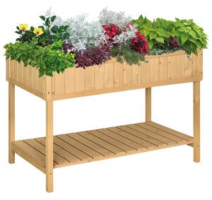 Outsunny Garden Wooden Planters, Flower Box Raised, Rectangular 8 Compartment Plant Stand, Oak Tone