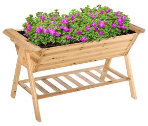 Outsunny Free Standing Wooden Planter Garden Raised Bed Planter Box Outdoor Patio with Storage Shelf Plates