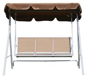Outsunny Metal Swing Chair Garden Hammock Bench 3 Seater Rock Shelter Brown