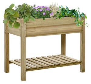 Outsunny Garden Wooden Planters， Raised Garden Bed with Legs and Storage Shelf, Gardening Standing Growing Bed Flower Boxes for Backyard, Balcony