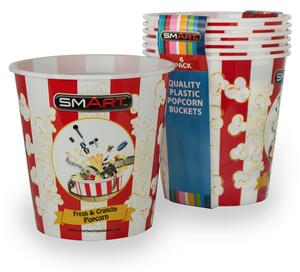 Pack of 6 SMART Large Popcorn Buckets Red and White