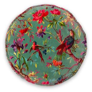 Leelo Floral Motif Round Scatter Cushion | Velvet Accent Pillow