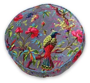 Leelo Floral Motif Round Scatter Cushion | Velvet Accent Pillow